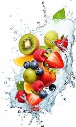 Beautiful splash water with freshnes fruits realistic